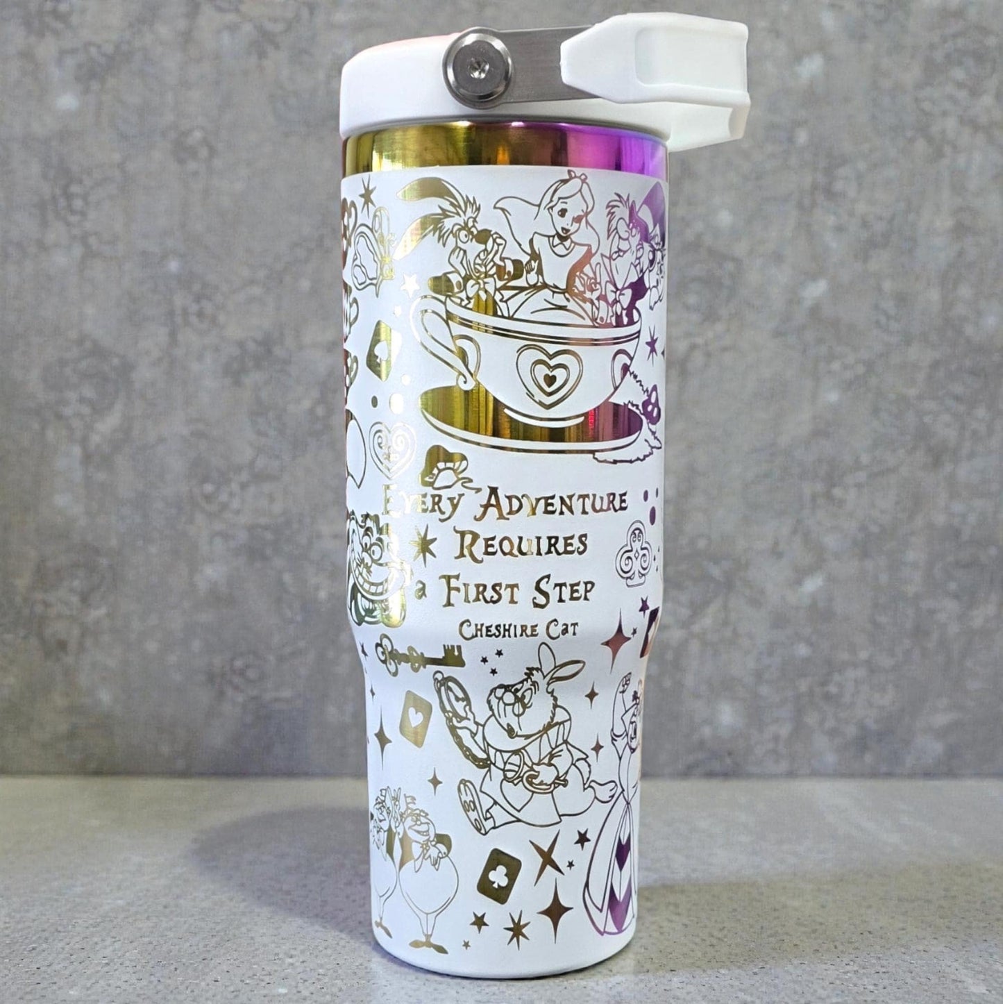 Alice in Wonderland Engraved 30oz Tumbler: 'We Are All Mad Here' Stainless Steel Cup