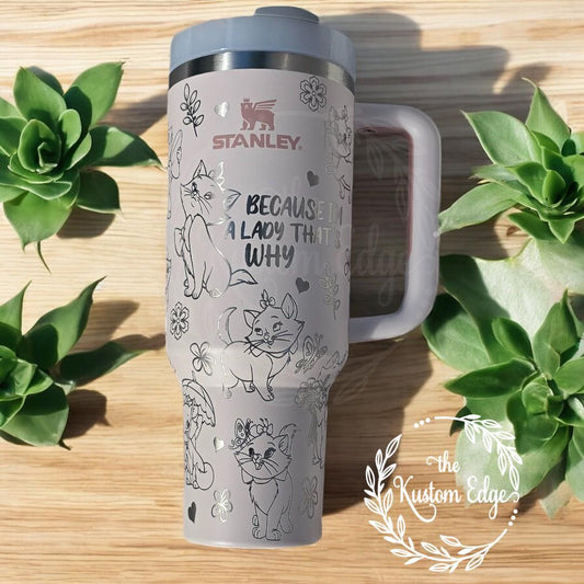 Laser engraved Marie cat tumbler with custom name