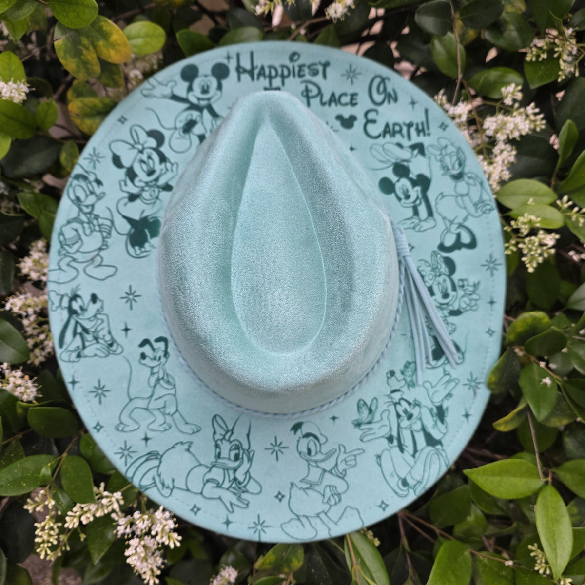 Magical Character Engraved Wide Brim Fedora Hat Happiest Place On Earth Vacation