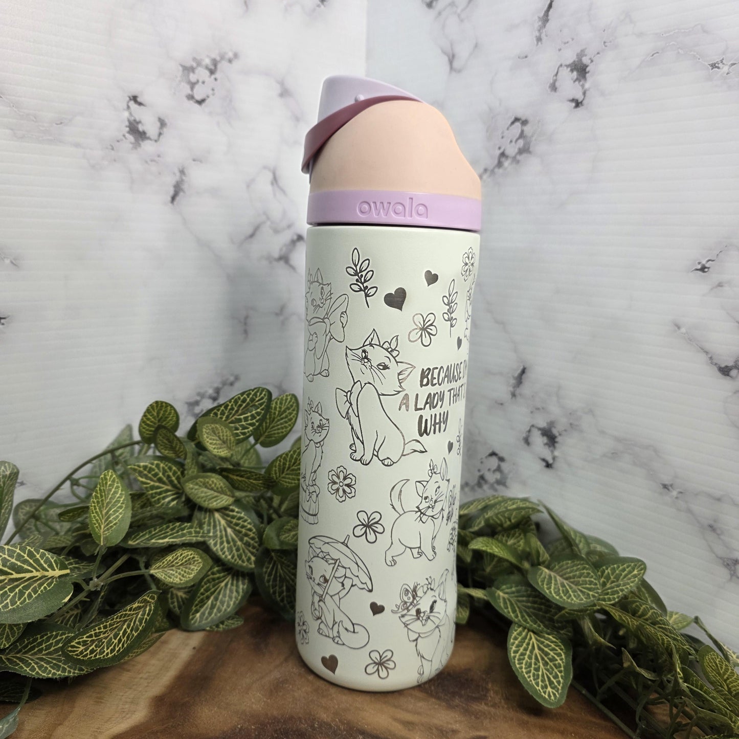 Marie Sassy Cat Engraved Owala Tumbler, Kitten Water Bottle Girly Gift, Cat Lover Cup