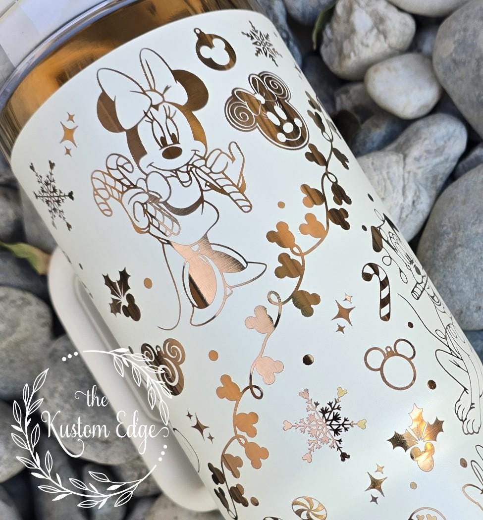 Holiday Mouse Tumbler: Laser Engraved Personalized Christmas, 30oz/40oz Stanley Style Stainless Steel Cup