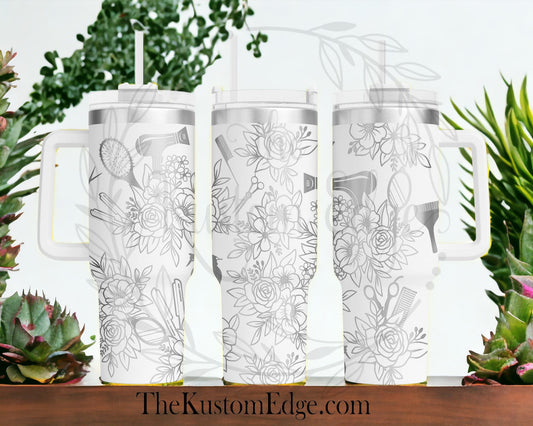 Hair Stylist Flower Laser Engraved Tumbler image 0