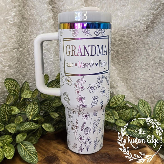 Grandma Personalized Laser Engraved 40oz or 30oz Cup, Nana Tumbler, Custom Grandkids Etched Mug