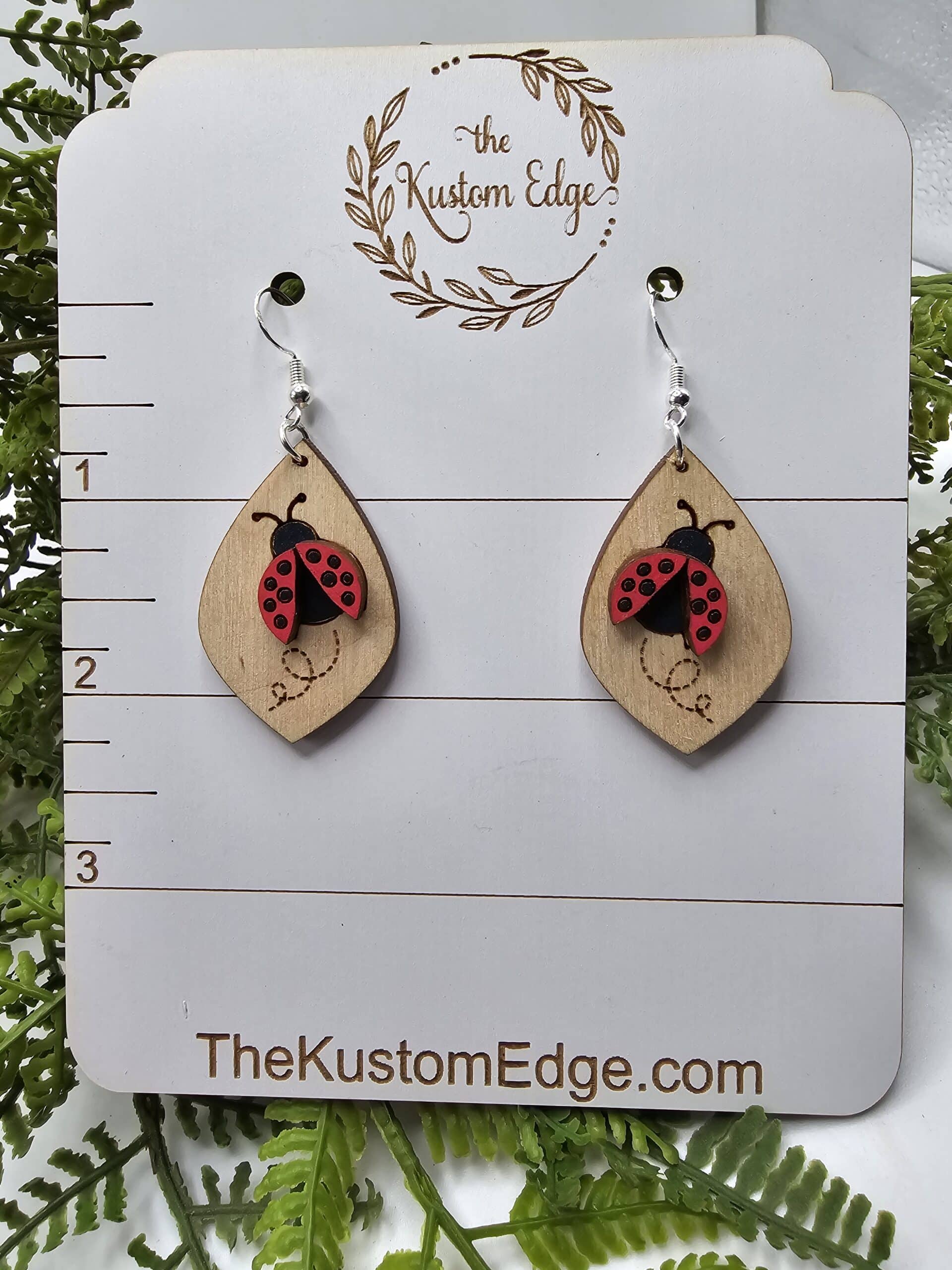Ladybug 3D Wooden Earrings image 1