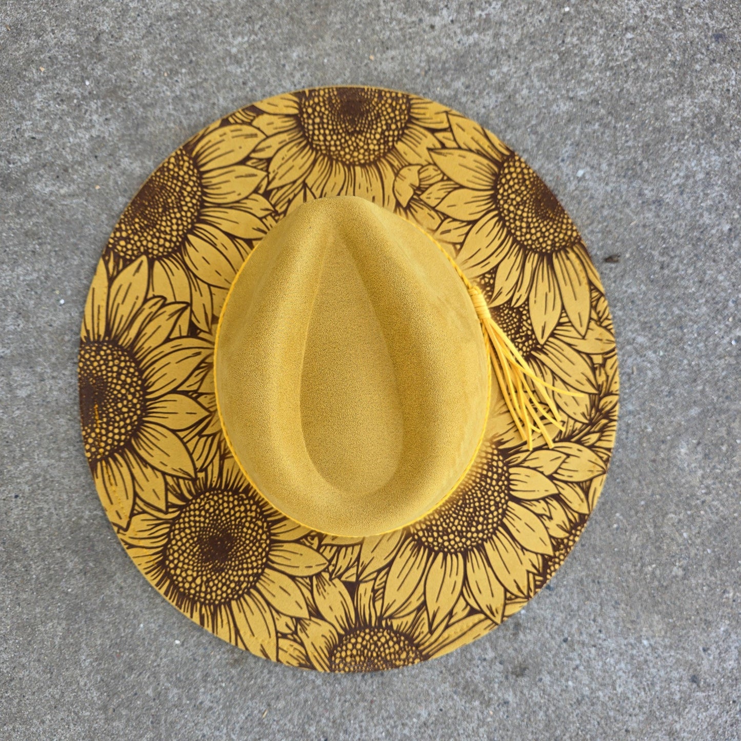 Laser Engraved Sunflower Hat | Personalized Wide Brim Vegan Suede Hat | Custom Boho Gift