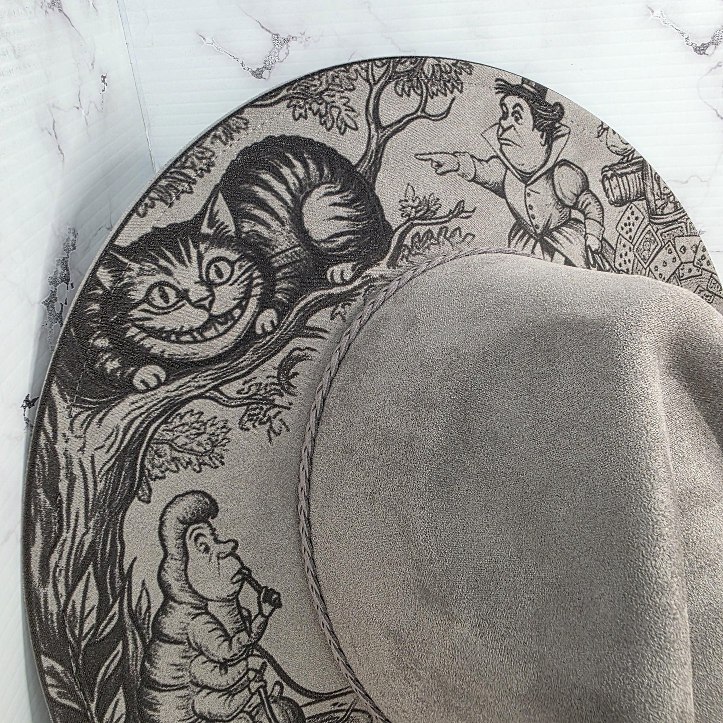 Alice In Wonderland Classic Engraved Wide Brim Fedora Hat Tea Party Design