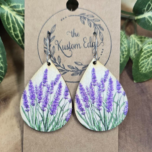 Watercolor Lupine Wood Earrings: Laser Cut Floral Dangles