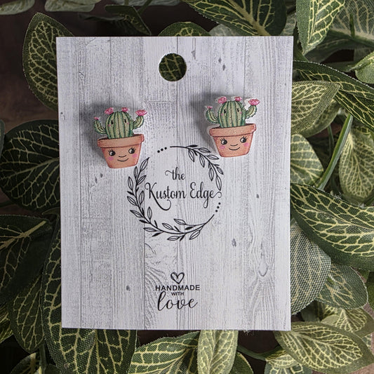 Smiling cactus earrings handmade jewelry