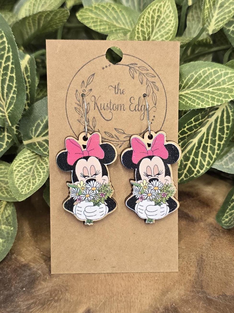 Laser Cut Minnie Mouse Wooden Earrings: Hypoallergenic Dangle Jewelry