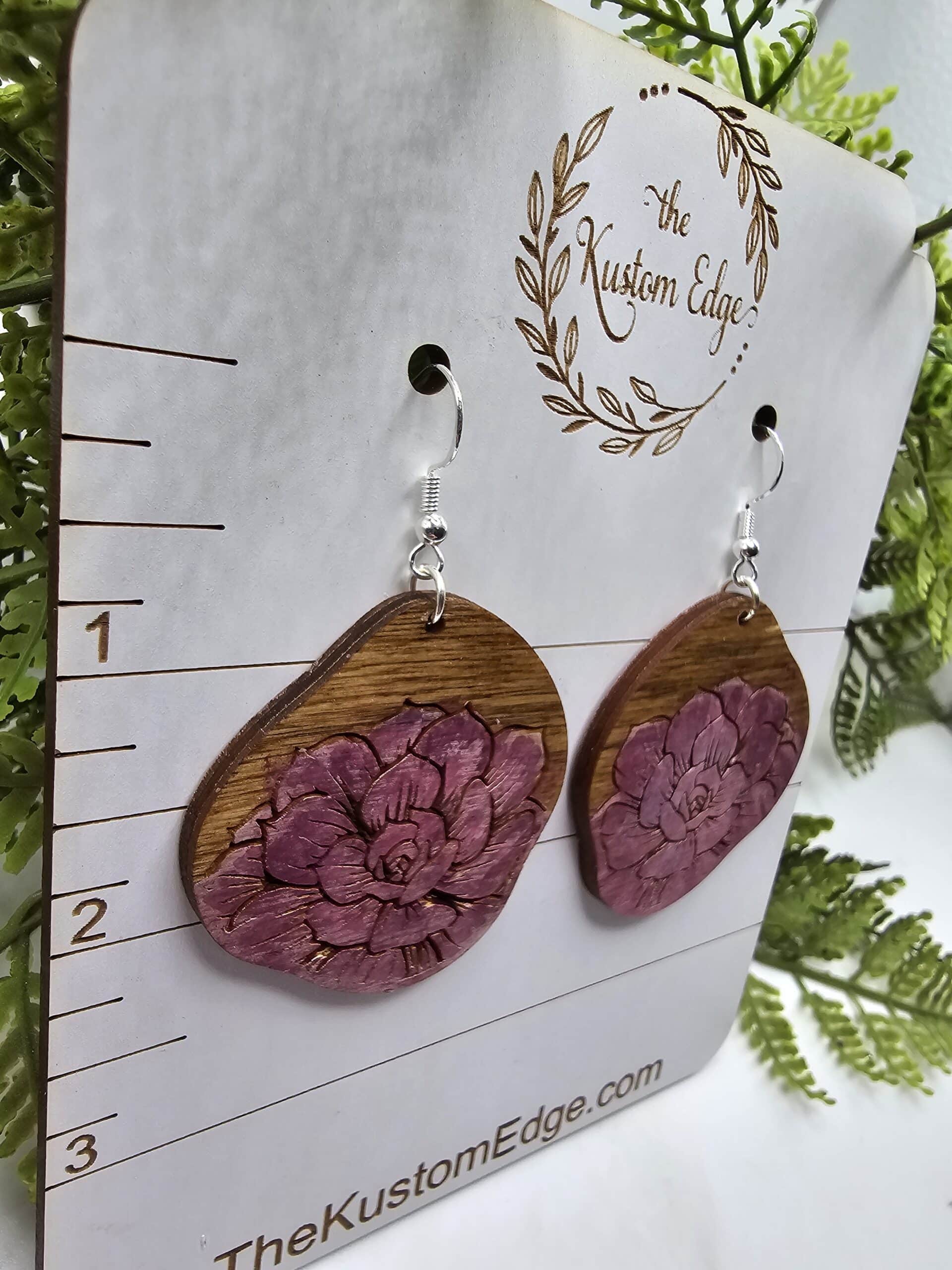 Hand Painted Rose Wooden Earrings image 2
