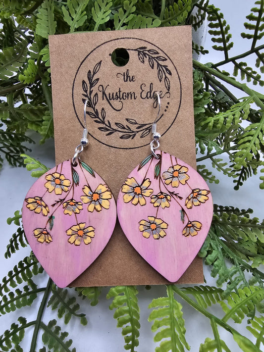 Hand Painted Flower Wooden Earrings image 0