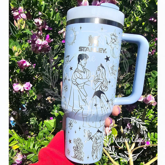 Laser engraved Sleeping Beauty tumbler with custom name
