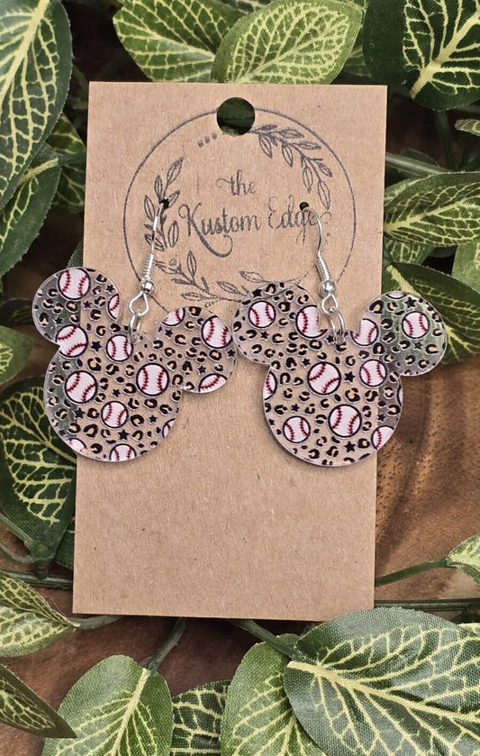 Baseball Leopard Mouse Dangle Earrings image 0