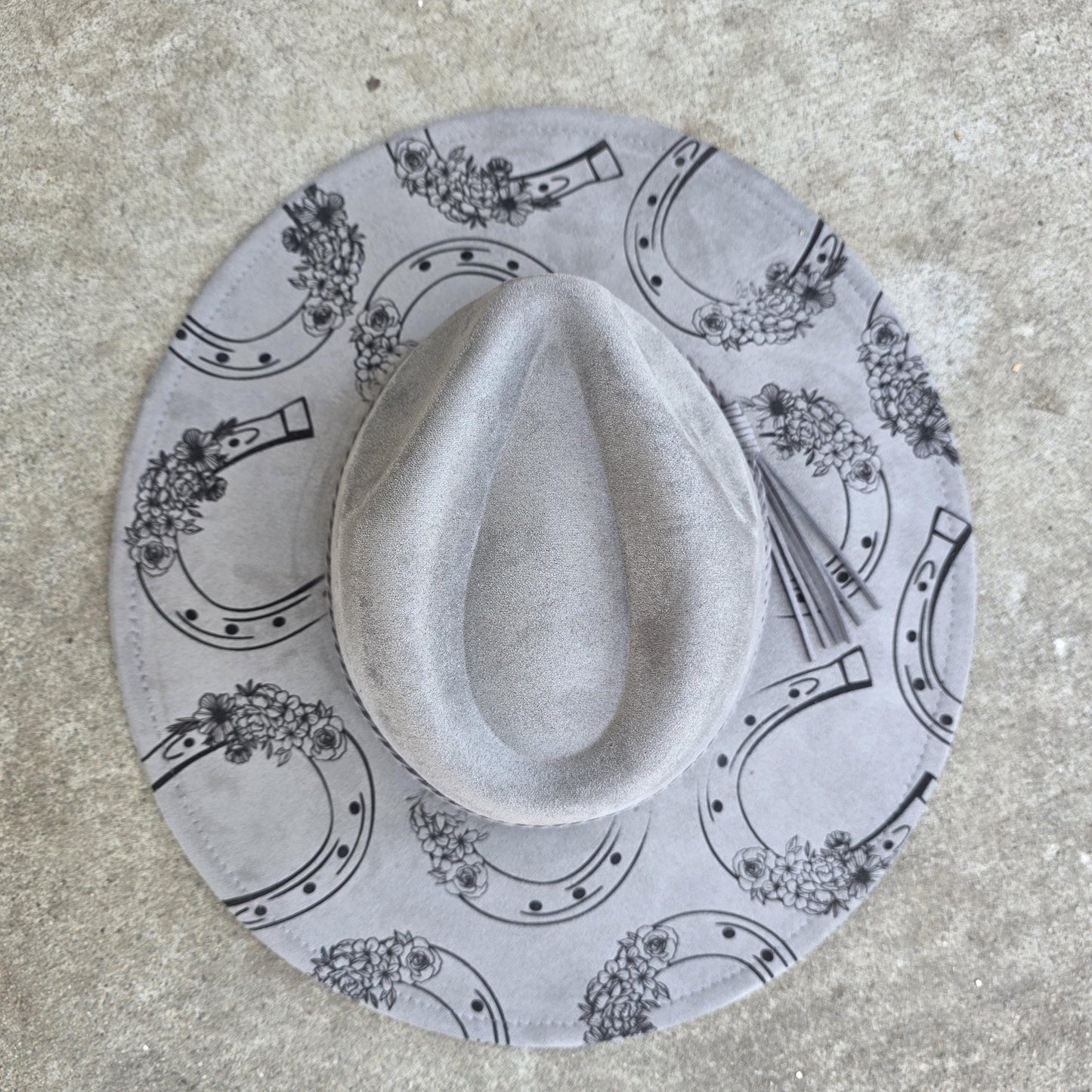 Horseshoe Wide Brim Hat, Western Cowgirl Boho Gift, Lucky Floral Design, Country, Statement Fedora