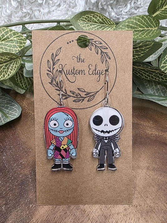 Jack & Sally Dangle Earrings: Nightmare Before Christmas Acrylic Jewelry, Lightweight, Hypoallergenic