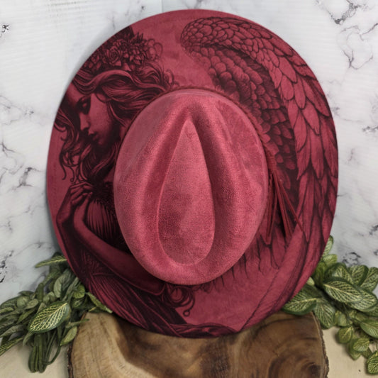 Angel Wide Brim Hat, Dark Romance Gift, Celestial Boho, Wing Design, Gothic Fairy theme