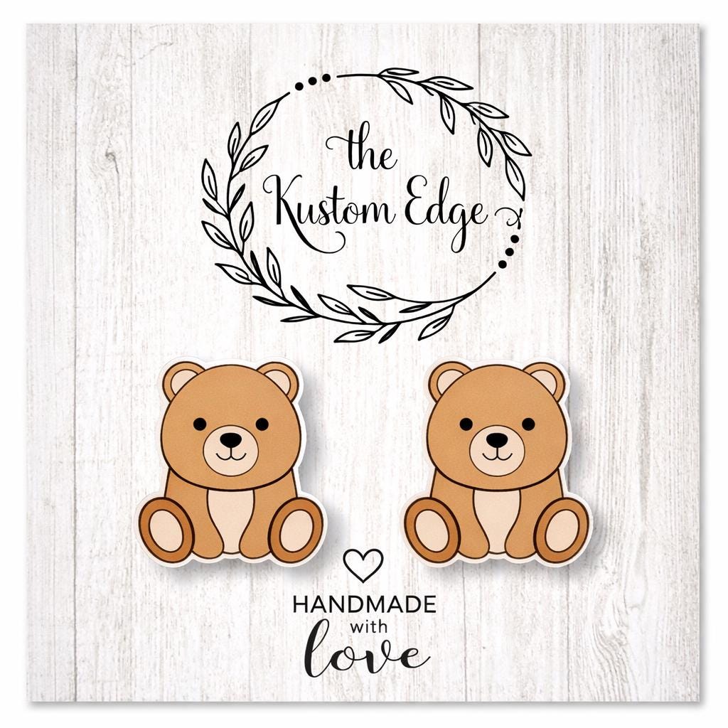 Teddy Bear Stud Earrings, Stainless Steel Posts, Animal Jewelry