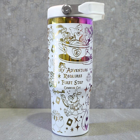 Alice in Wonderland Engraved 30oz Tumbler: 'We Are All Mad Here' Stainless Steel Cup