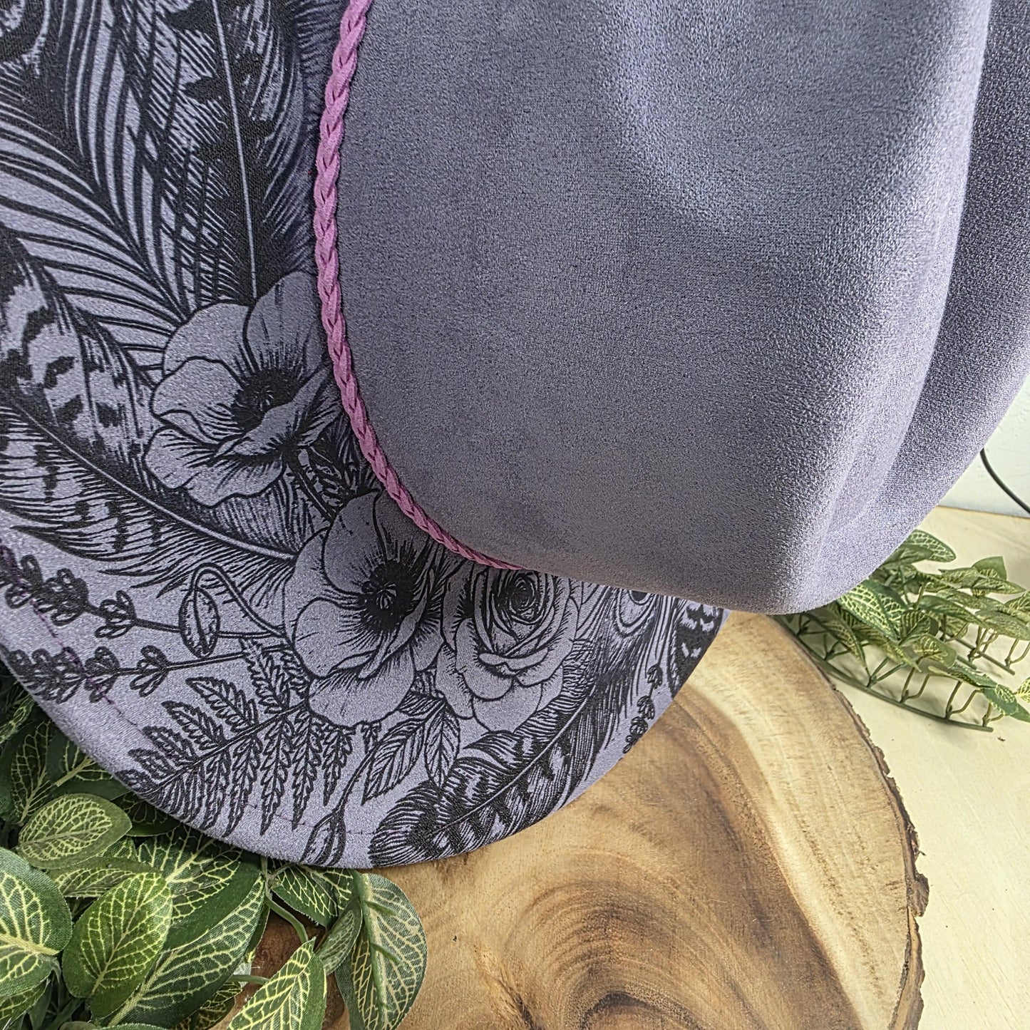 Feather Engraved Wide Brim Hat, Boho Western Vegan Suede Fedora, Boutique Festival Statement