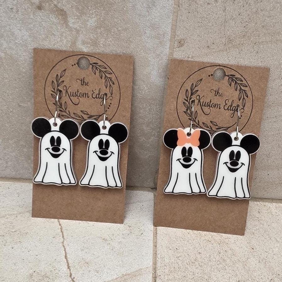 Glow in the Dark Mickey & Minnie Ghost Earrings: Halloween Acrylic Dangles