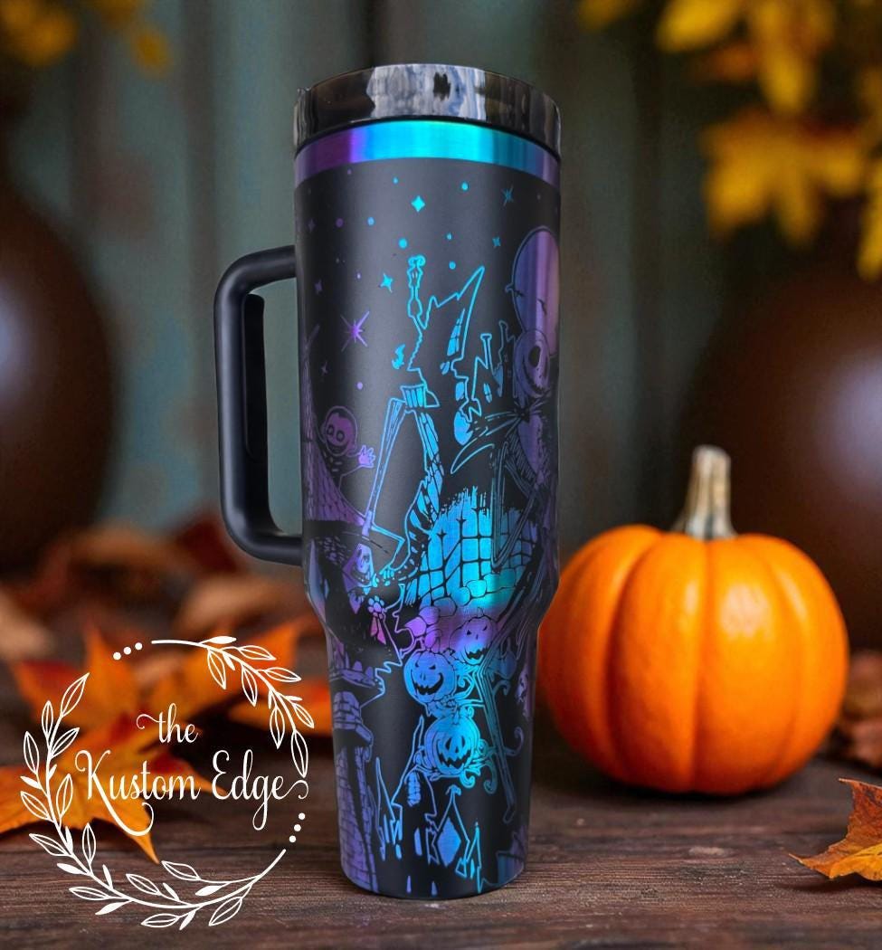 Skellington Laser Engraved Tumbler, 40oz/30oz Size, Halloween Cup, Fall Theme, Christmas Nightmare