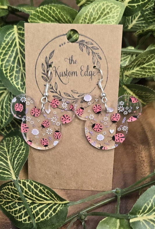 Lady Bug Mouse Head Dangle Earrings image 0