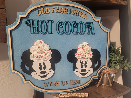 Mickey and Minnie Hot Chocolate Wooden Sign image 0