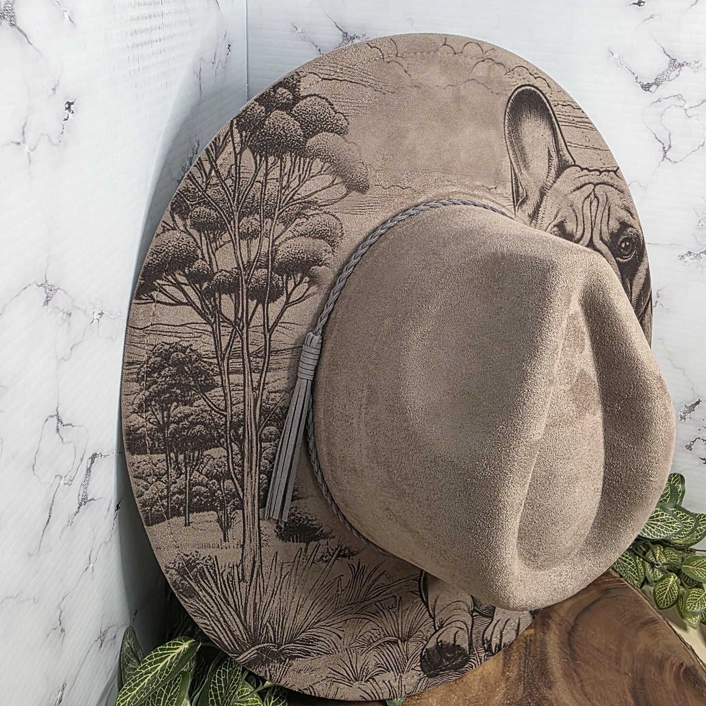Frenchie Wide Brim Hat, French Bulldog Lover Gift, Dog Mom, Boho Pet Portrait