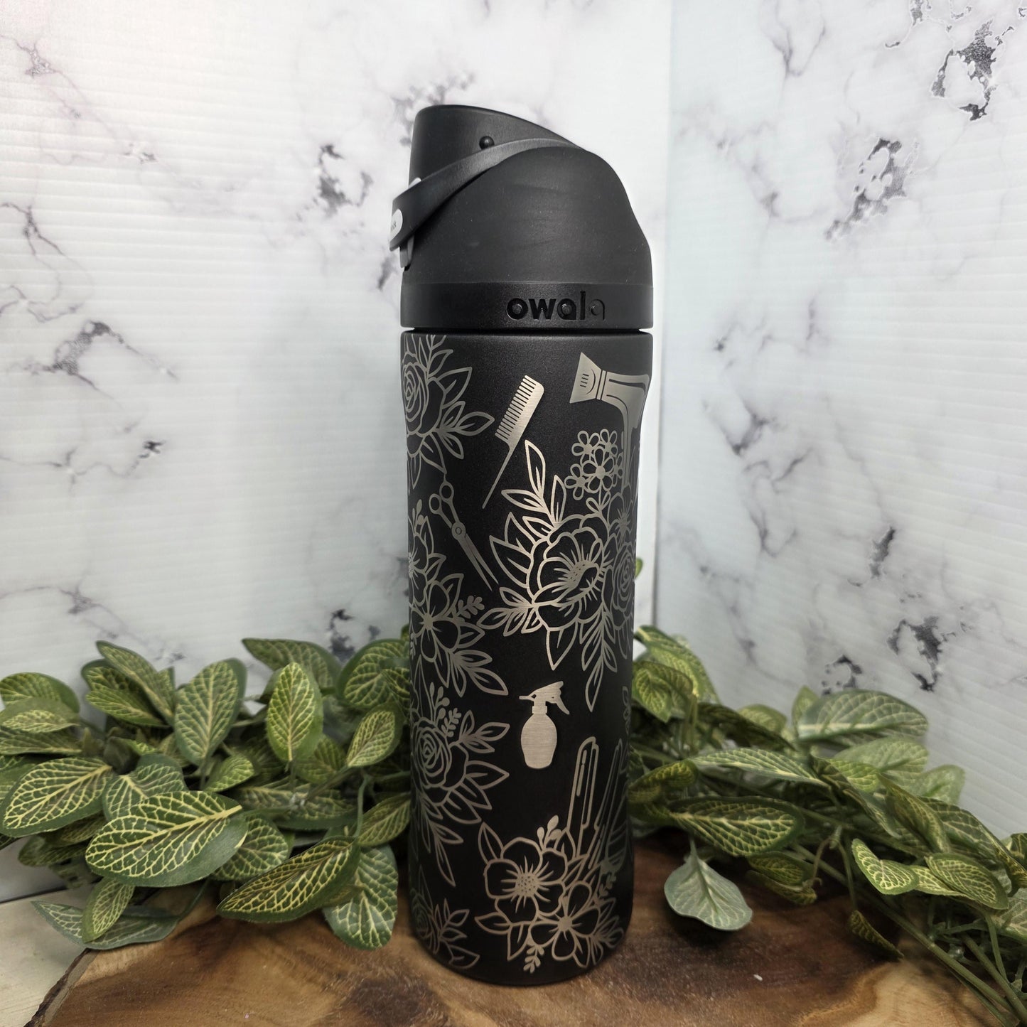 Hair Stylist Floral Tumbler Gift, Cosmetologist Cup Salon Tools, Stainless Steel Engraved Travel Mug