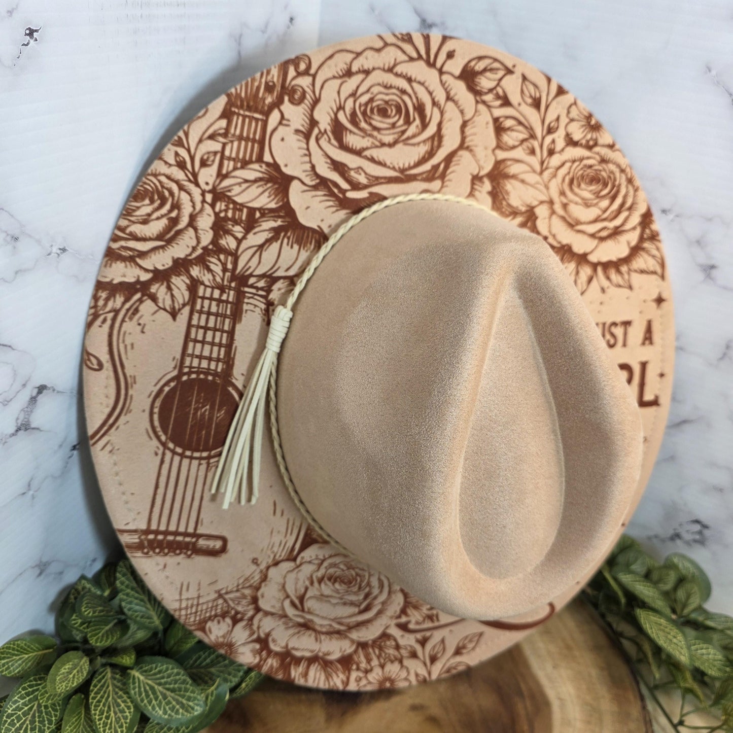 Just a Girl Who Loves Country Music Wide Brim Hat, Cowgirl Concert Gift, Guitar, Boho