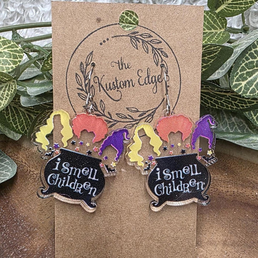 Hocus Pocus Earrings: Double-Sided Acrylic Dangle, Lightweight Halloween Jewelry