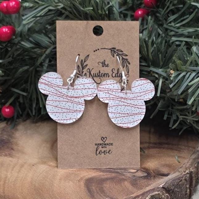 Christmas Cake Mouse Earrings, Acrylic Dangle Earrings, Light Weight Winter Holiday