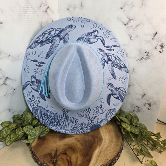 Western Horse Fedora Burned Hat, Boho Vegan Suede Wide Brim Hat