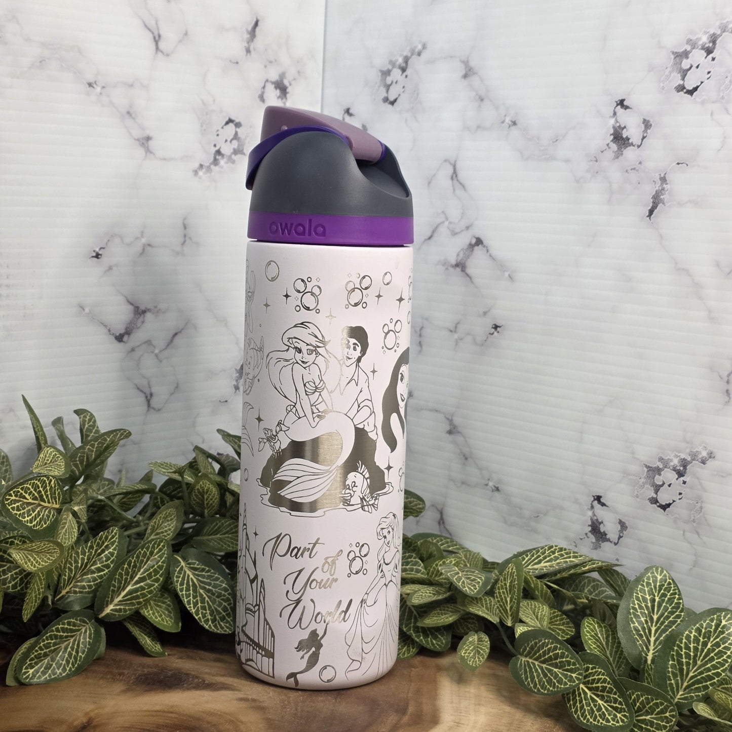 Mermaid Princess Engraved Tumbler, Personalized Owala Stainless Steel Water Bottle, Gift For Her