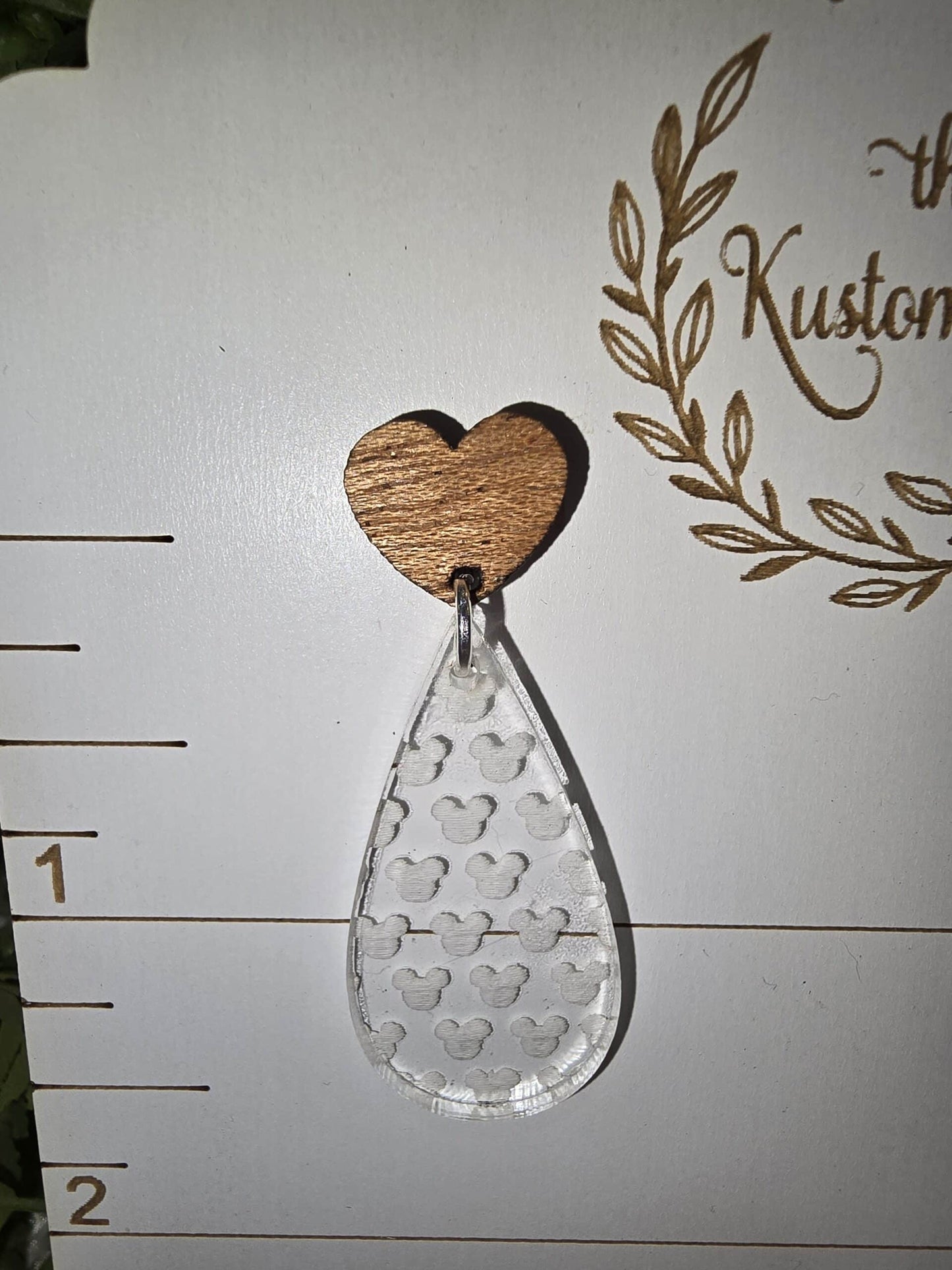 Mickey Head Engraved Tear Drop Dangle Earrings image 5