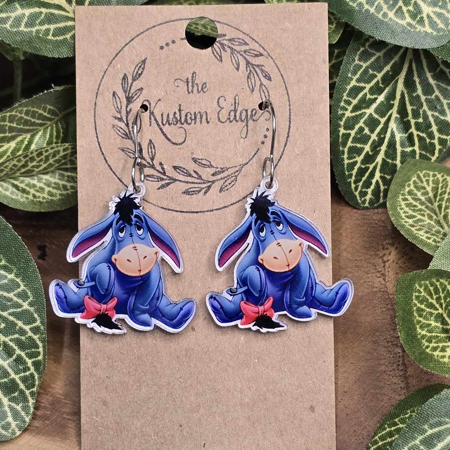Eeyore Dangle Earrings: Double-Sided Acrylic Dangles, Winnie the Pooh, Stainless Steel, Hypoallergenic
