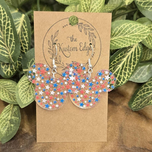 Red White & Blue Star Dangle Earrings: Laser Cut Acrylic, Hypoallergenic