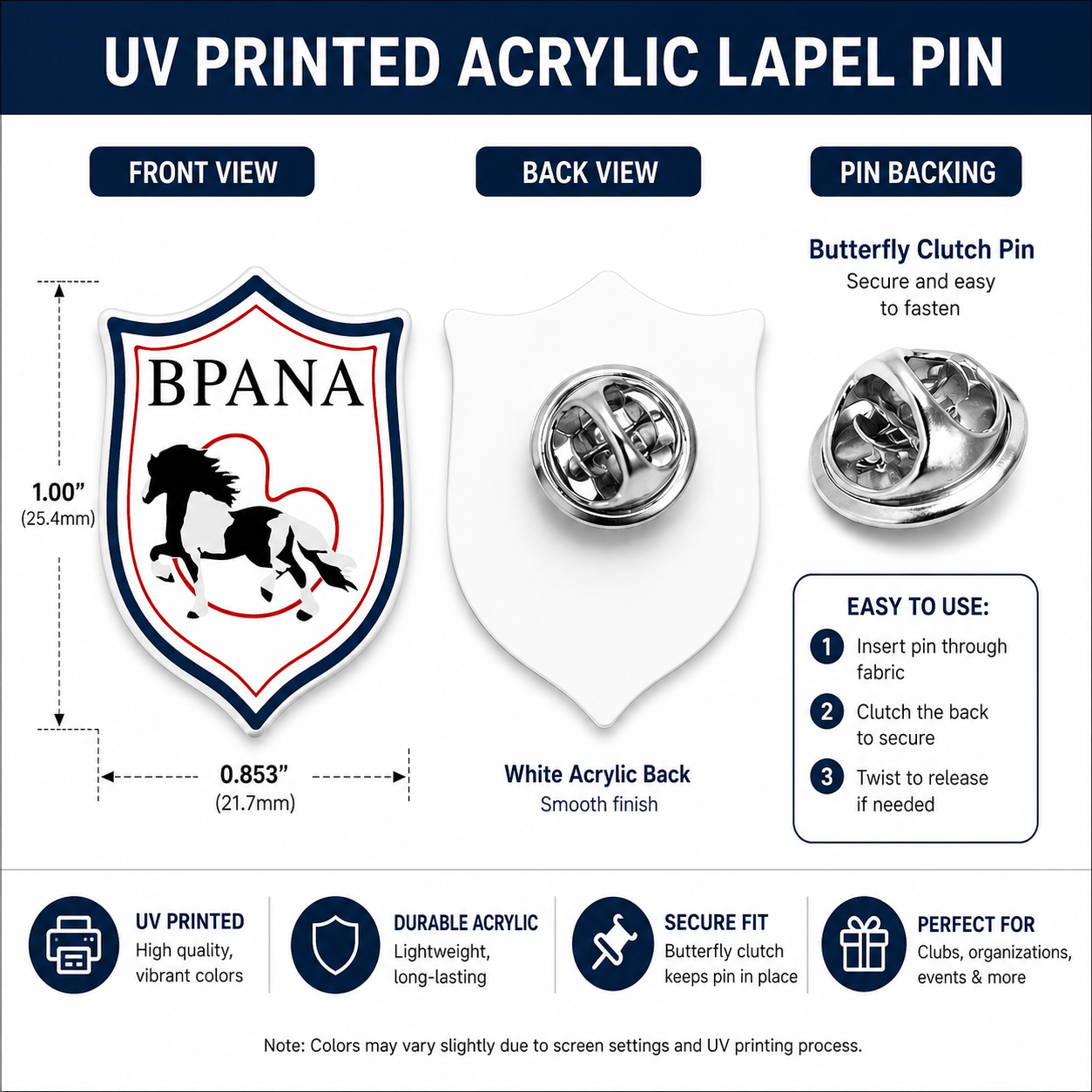 Custom Acrylic Lapel Pin – Any Logo, Any Text