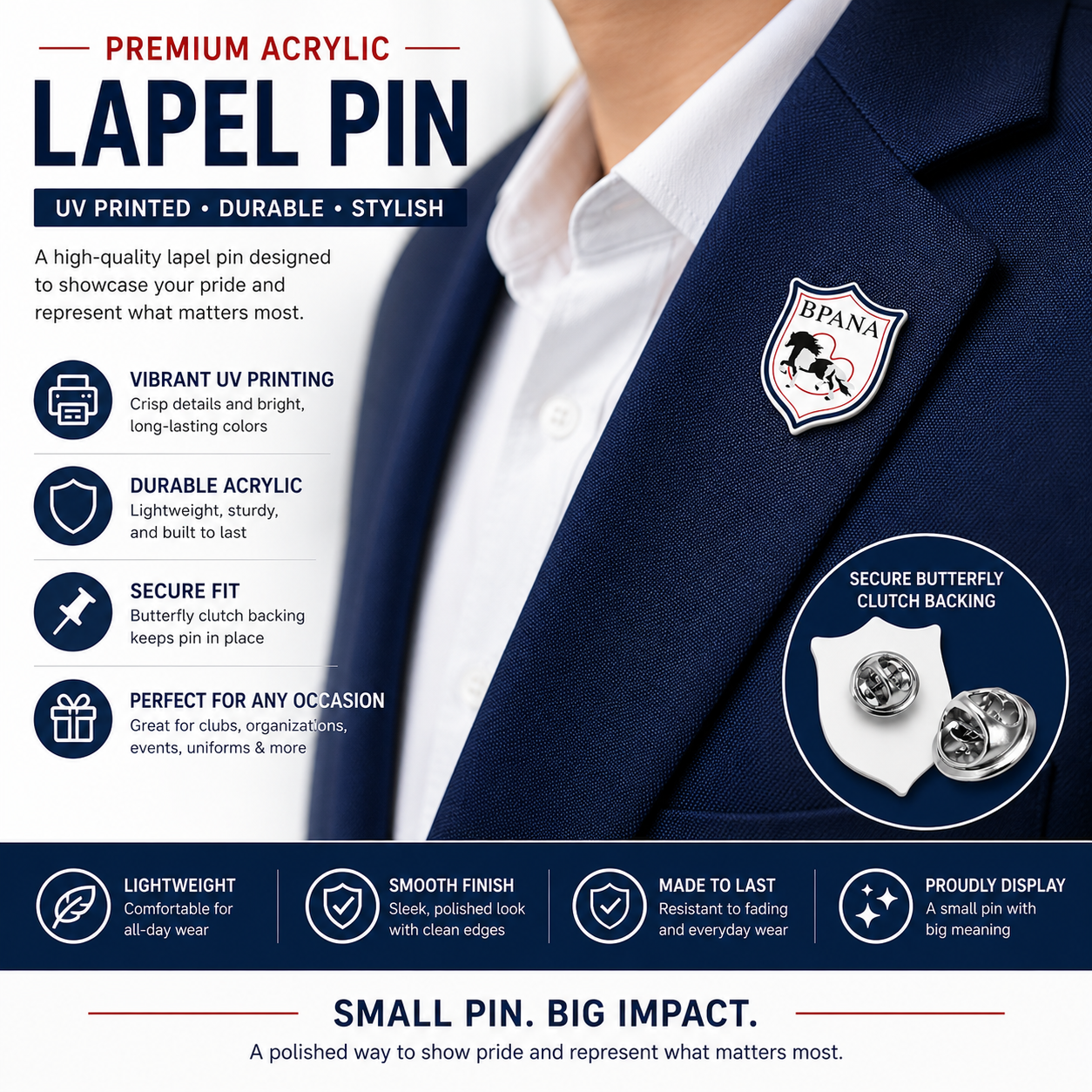 Custom Acrylic Lapel Pin – Any Logo, Any Text
