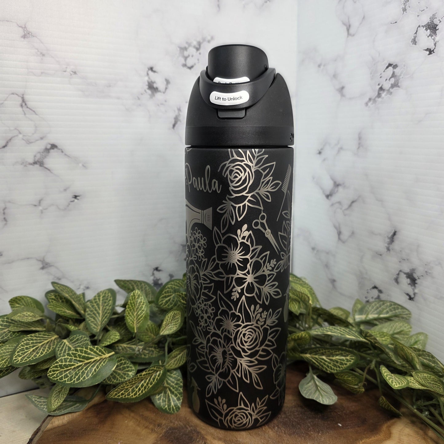Hair Stylist Floral Tumbler Gift, Cosmetologist Cup Salon Tools, Stainless Steel Engraved Travel Mug