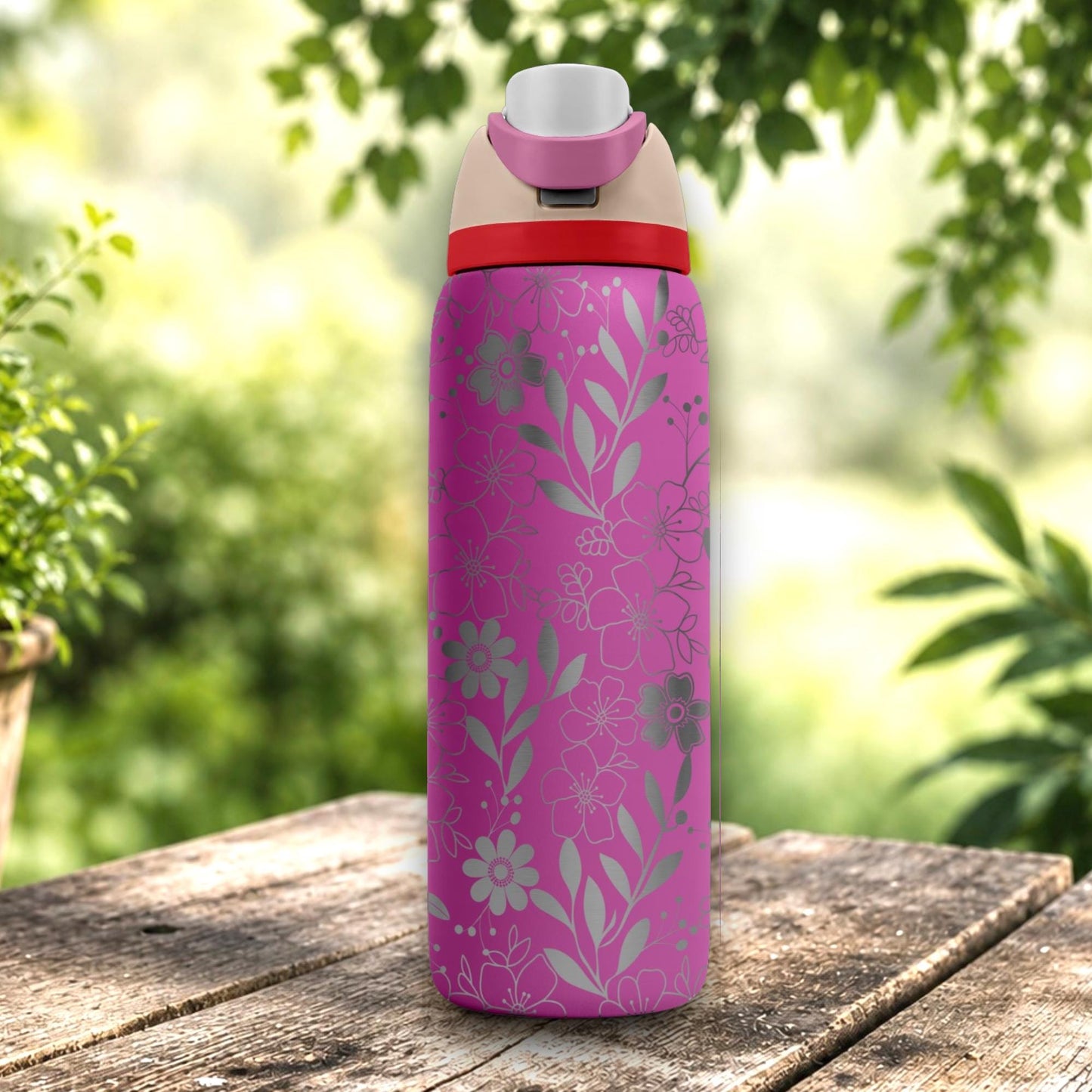 Antique floral engraved Owala tumbler pink laser engraved water bottle