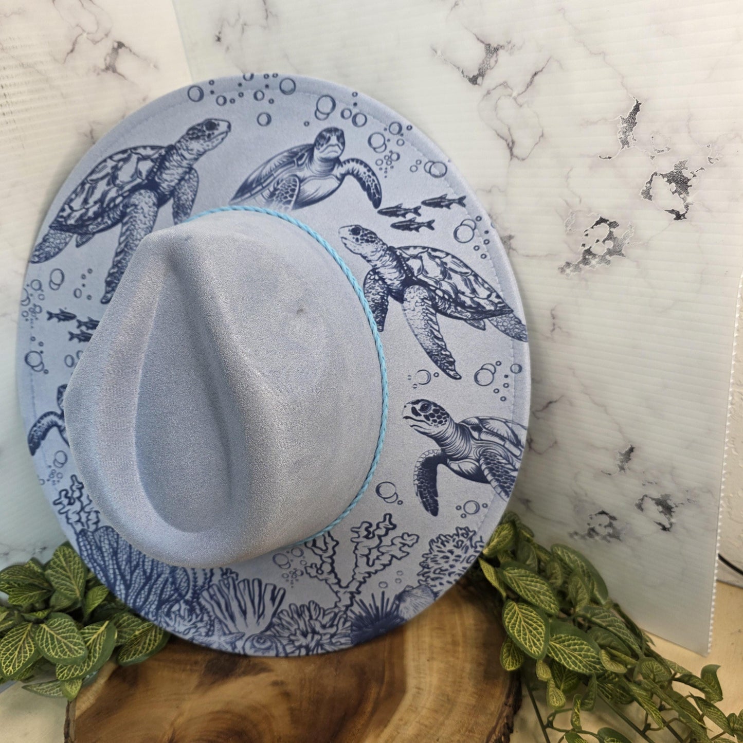 Western Horse Fedora Burned Hat, Boho Vegan Suede Wide Brim Hat