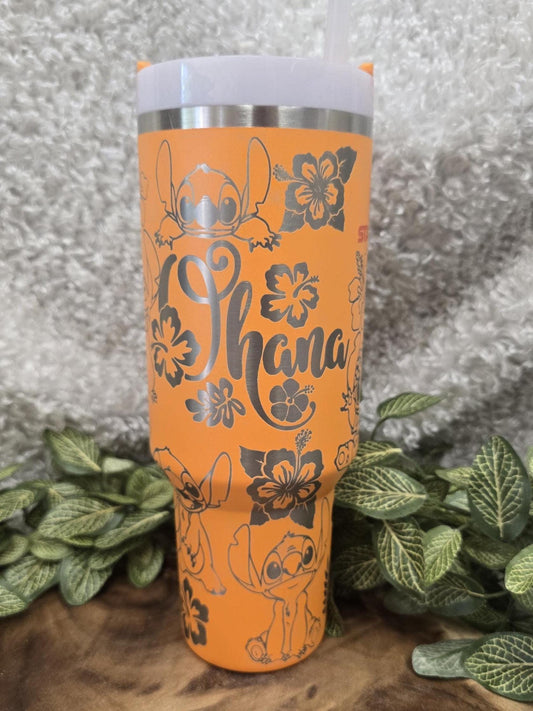 Tropical Stitch laser engraved tumbler