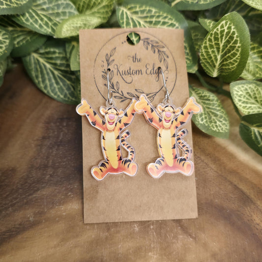 Tigger Dangle Earrings, Gift For Her, Handmade Hypoallergenic Drop Style, Winnie the Pooh and Friends