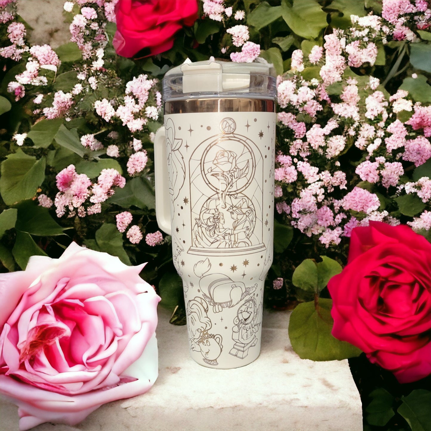 Beauty and the Beast Laser Engraved Tumbler 40oz/30oz, Personalized Mug Custom Made Cup