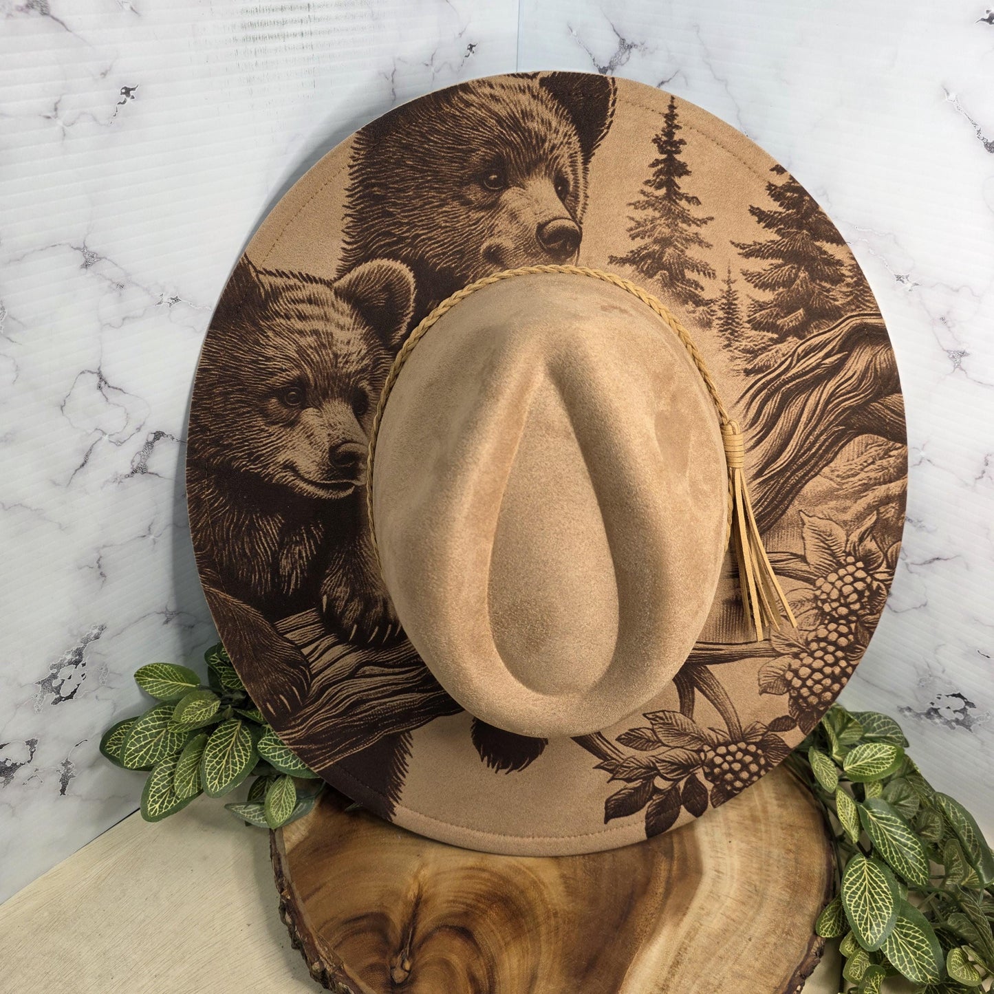 Bears and Forest Wide Brim Hat, Wildlife Nature Lover Gift, Outdoor Adventure, Camping, Boho