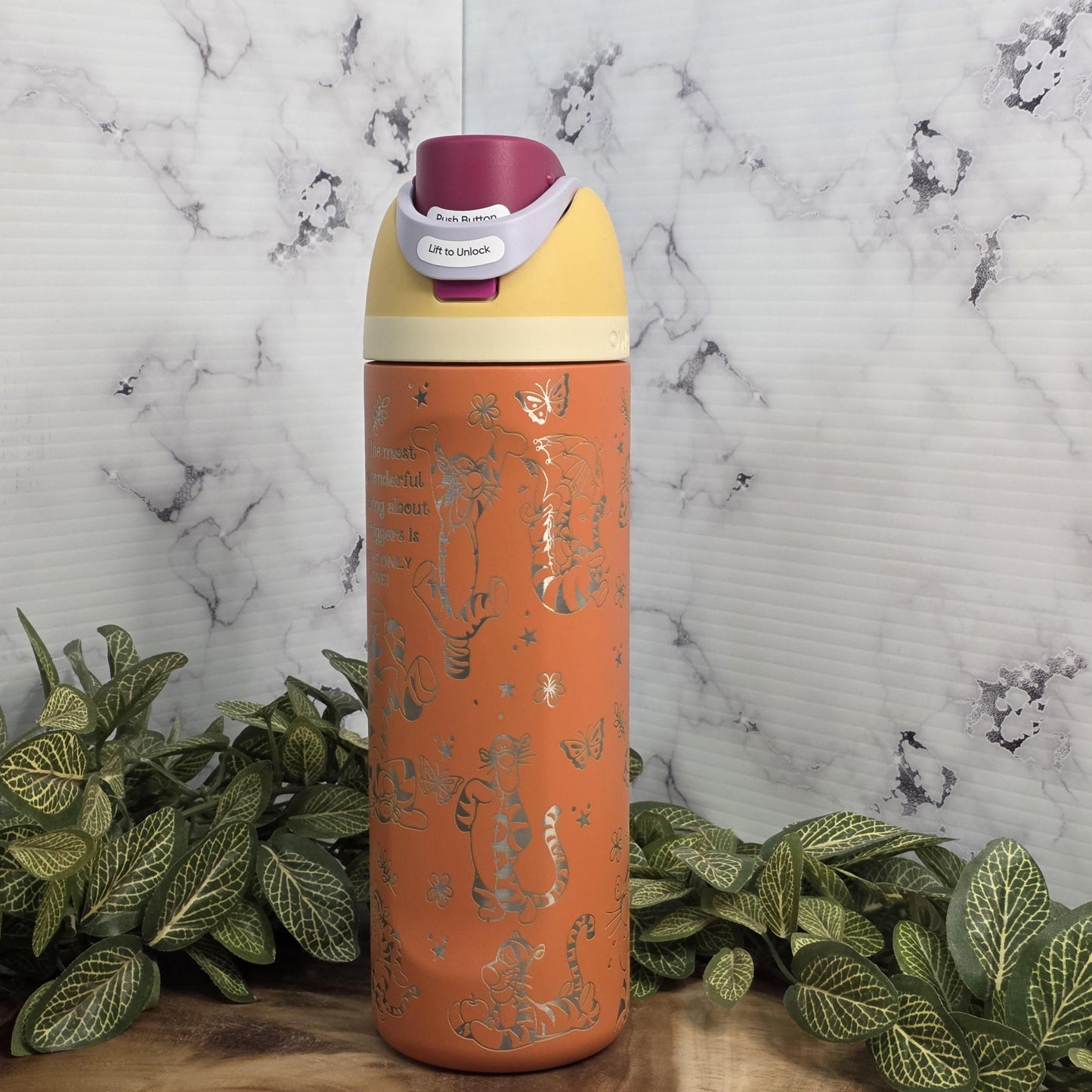 Custom engraved Owala tumbler with whimsical bouncing tiger design gift for Disney fans