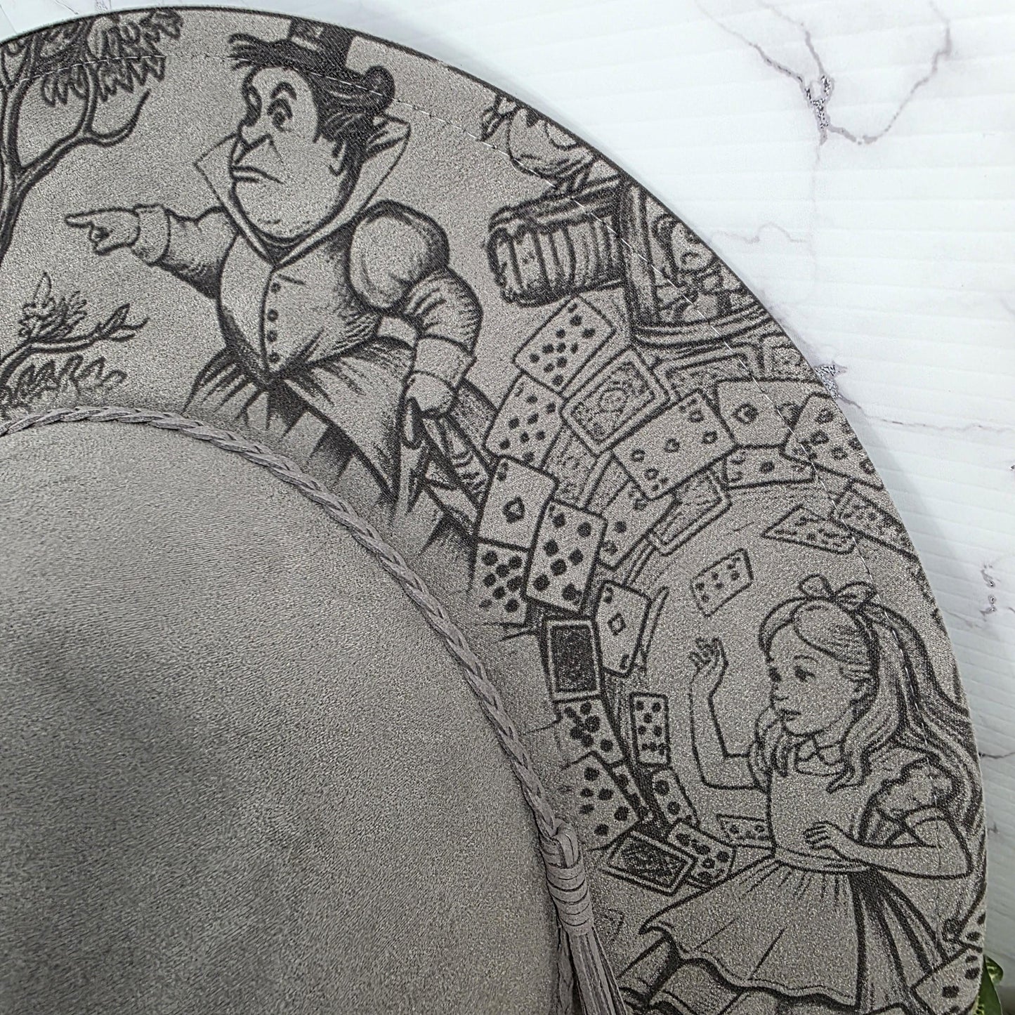 Alice In Wonderland Classic Engraved Wide Brim Fedora Hat Tea Party Design