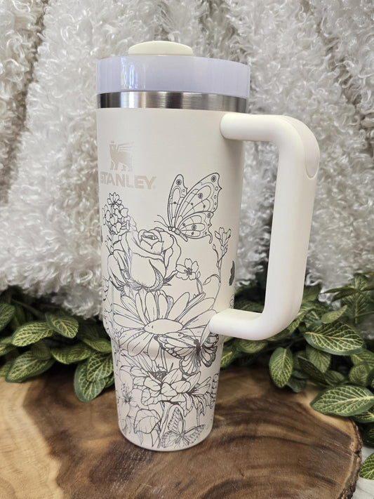Wild Flower & Butterflies Laser Engraved Tumbler 40oz, 30oz Cup, Nature Lover Cup, Garden Gift