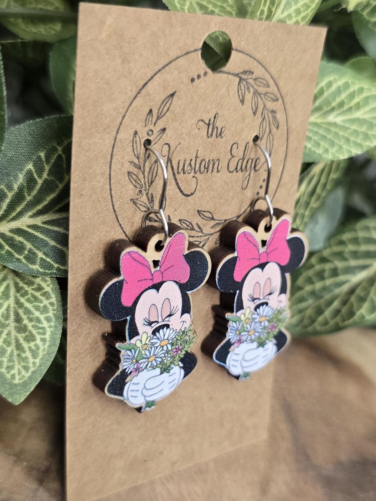 Laser Cut Minnie Mouse Wooden Earrings: Hypoallergenic Dangle Jewelry